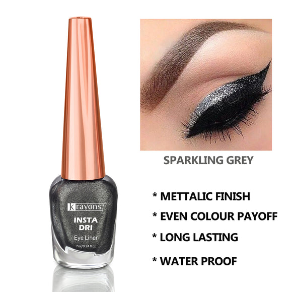 Krayons Insta Dri Sparkling Eyeliner, Waterproof, Longlasting, Grey, 7ml