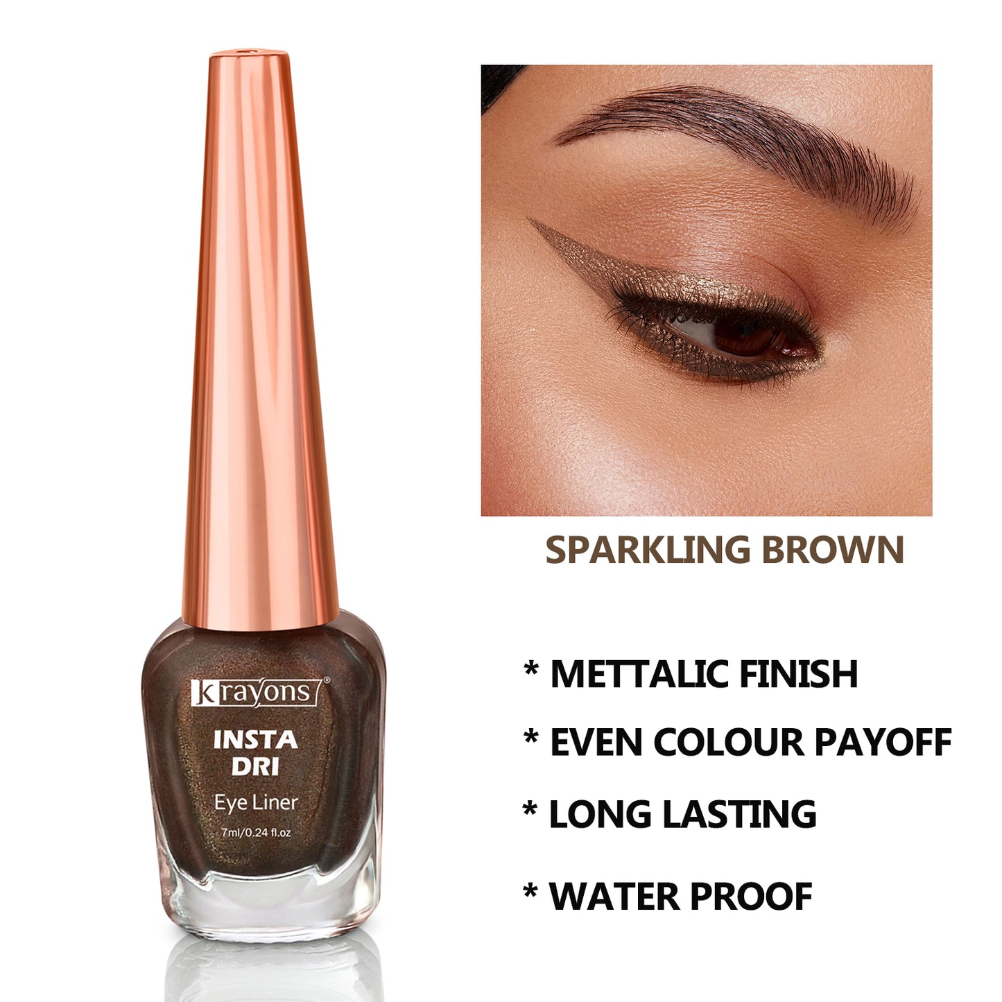 Krayons Insta Dri Sparkling Eyeliner, Black, Brown, Waterproof, Longlasting, 7ml Each, Combo (Pack of 2)