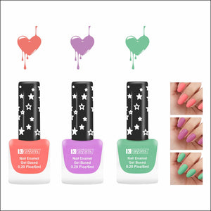 Krayons Cute Super Matte Finish Nail Enamel, Quick Dry, LongLasting, Blossom Peach, Plum Matte, Mint Green, 6ml Each (Pack of 3)