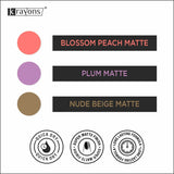 Krayons Cute Super Matte Finish Nail Enamel, Quick Dry, LongLasting, Blossom Peach, Plum Matte, Nude Beige, 6ml Each (Pack of 3)
