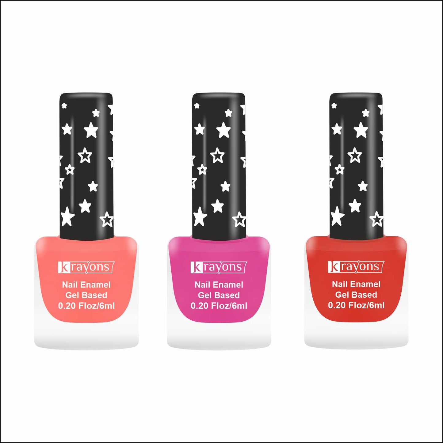 Krayons Cute Super Matte Finish Nail Enamel, Quick Dry, LongLasting, Blossom Peach, Hot Pink, Ruby Red, 6ml Each (Pack of 3)