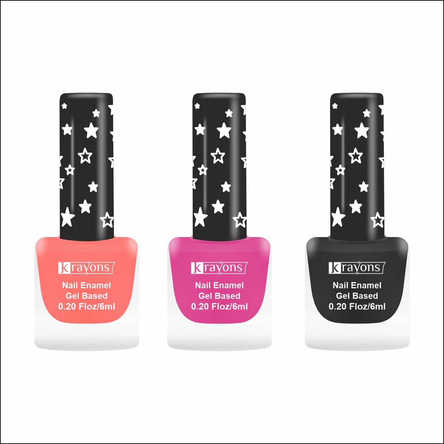 Krayons Cute Super Matte Finish Nail Enamel, Quick Dry, LongLasting, Blossom Peach, Hot Pink, Black Magnet, 6ml Each (Pack of 3)