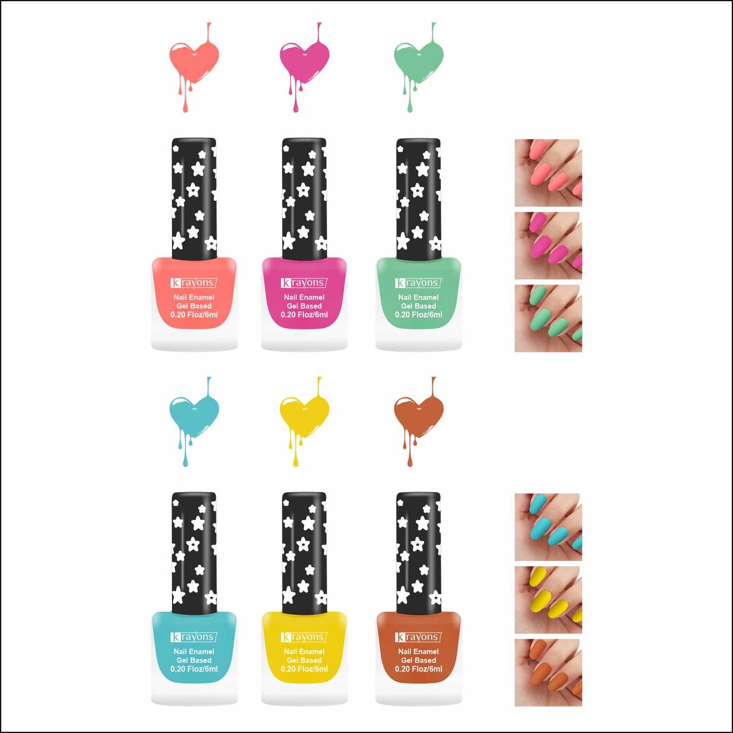 Krayons Cute Super Matte Finish Nail Enamel, Quick Dry, LongLasting, Multicolor, 6ml Each (Pack of 6)