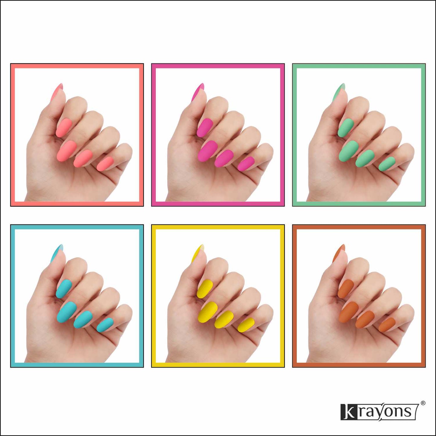 Krayons Cute Super Matte Finish Nail Enamel, Quick Dry, LongLasting, Multicolor, 6ml Each (Pack of 6)