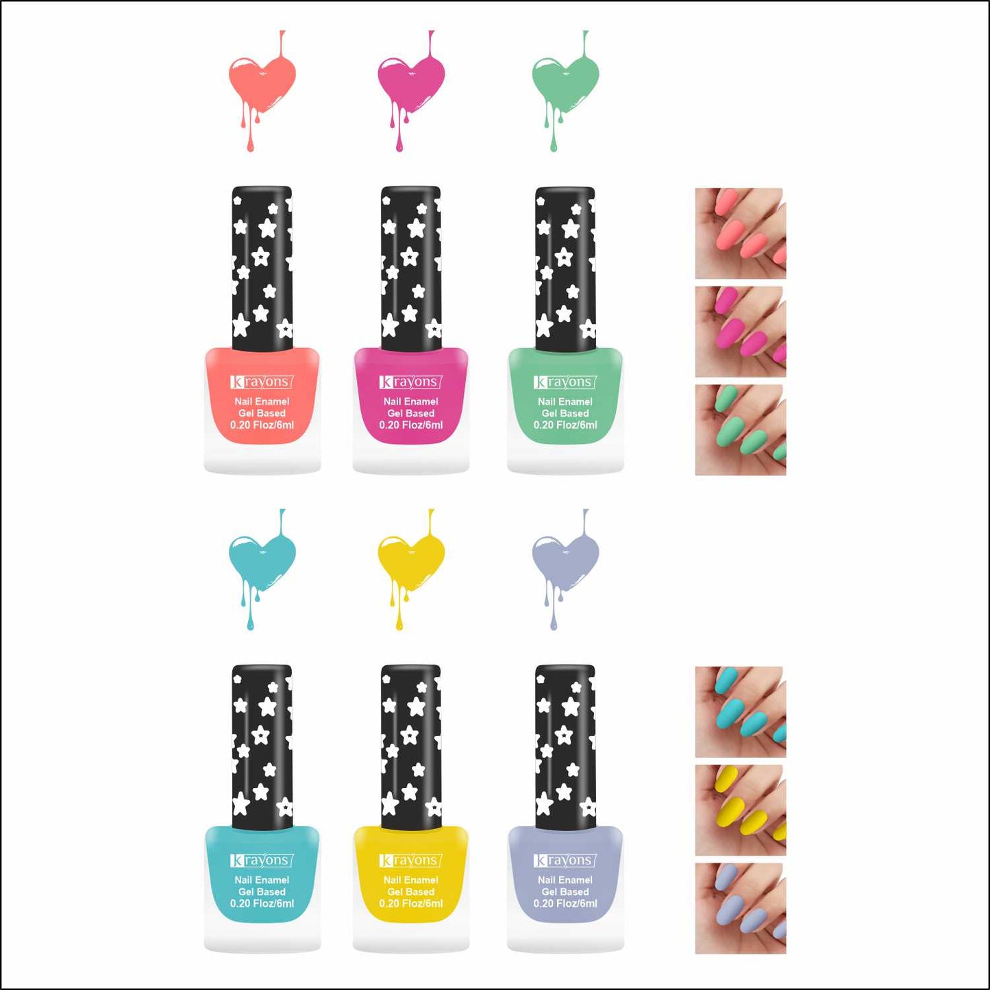 Krayons Cute Super Matte Finish Nail Enamel, Quick Dry, LongLasting, Multicolor, 6ml Each (Pack of 6)