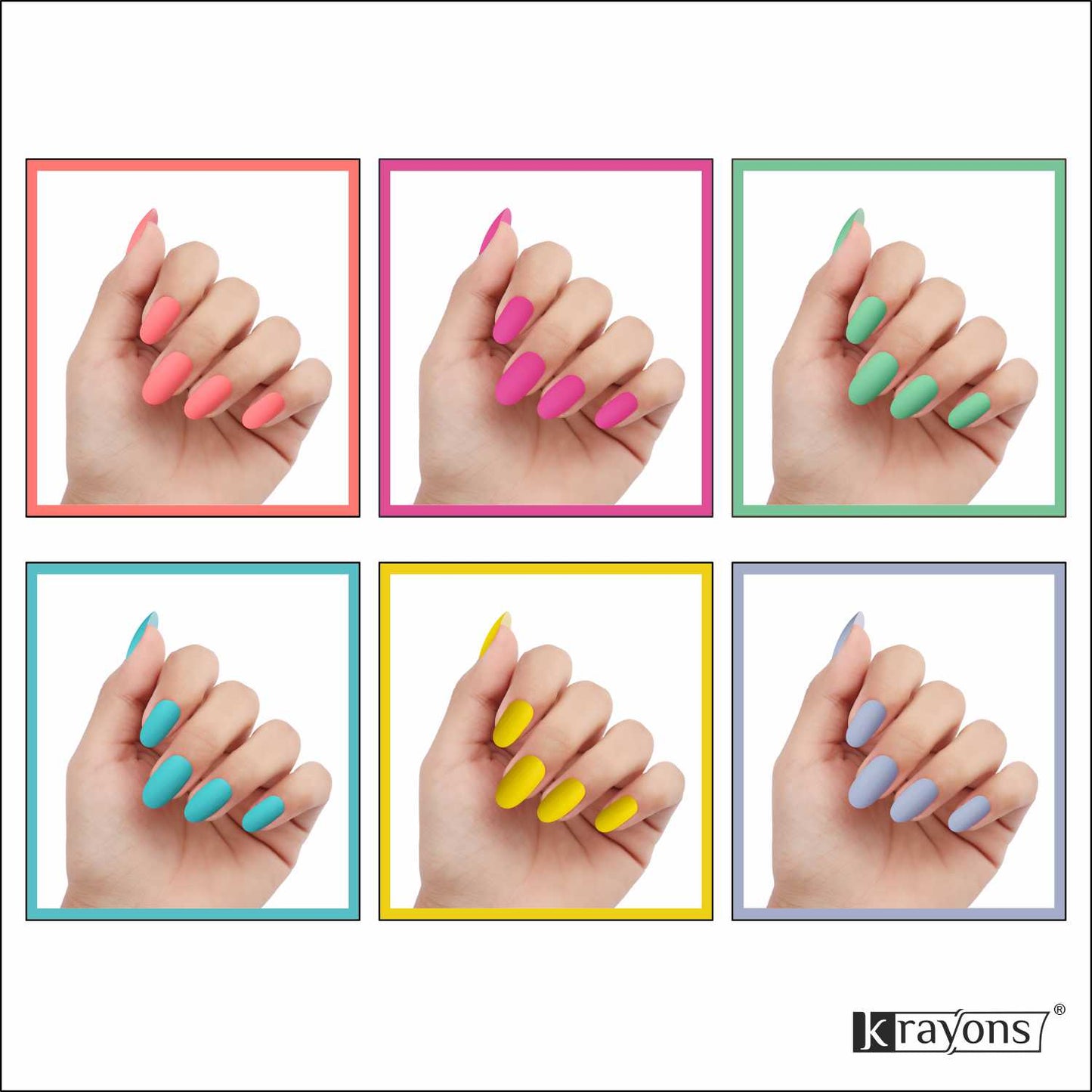 Krayons Cute Super Matte Finish Nail Enamel, Quick Dry, LongLasting, Multicolor, 6ml Each (Pack of 6)