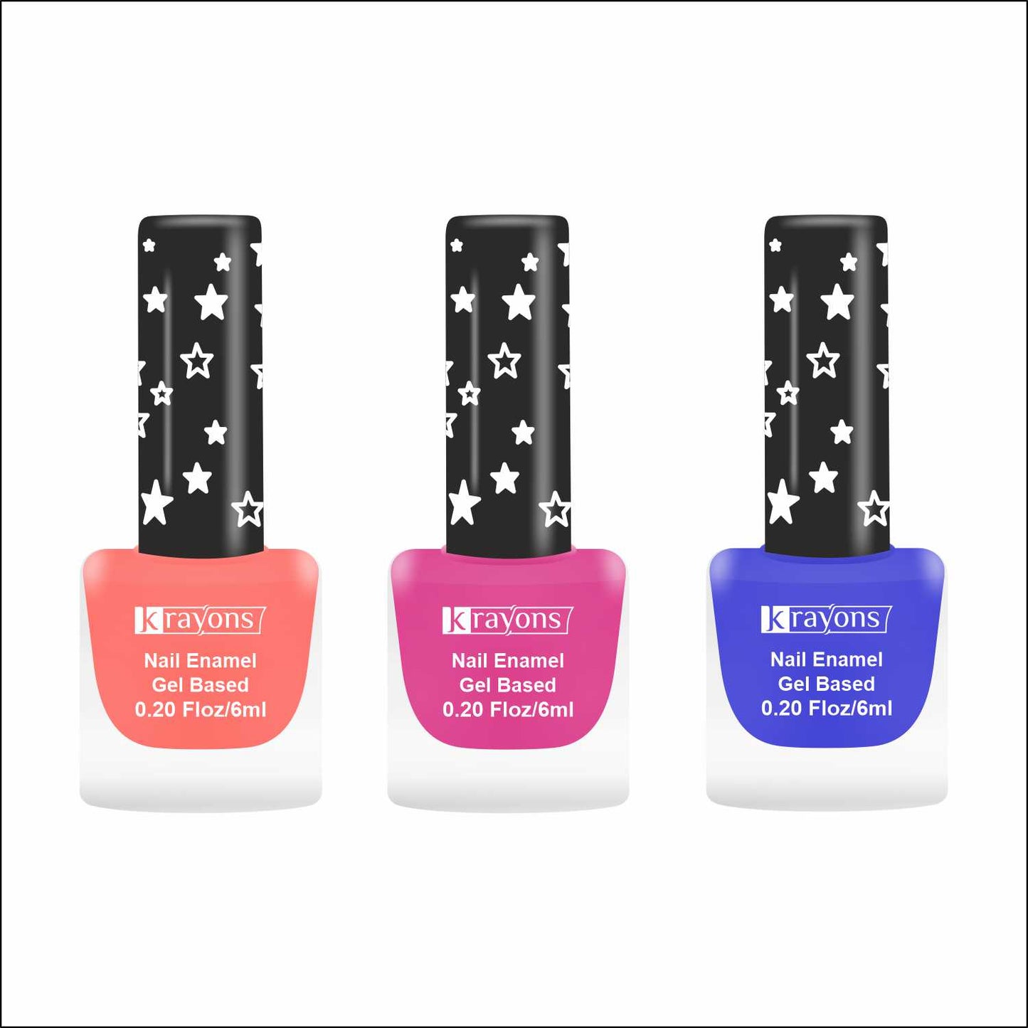 Krayons Cute Super Matte Finish Nail Enamel, Quick Dry, LongLasting, Blossom Peach, Hot Pink, Blue Ink, 6ml Each (Pack of 3)