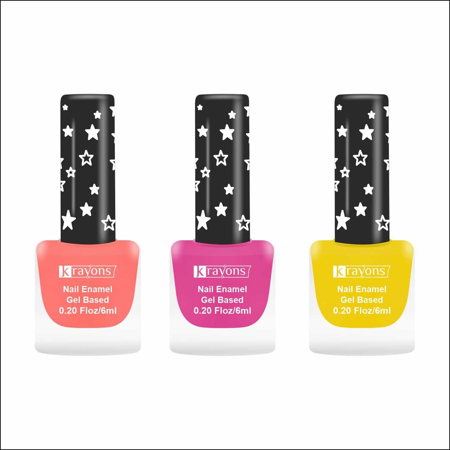 Krayons Cute Super Matte Finish Nail Enamel, Quick Dry, LongLasting, Blossom Peach, Hot Pink, Lemon Yellow, 6ml Each (Pack of 3)