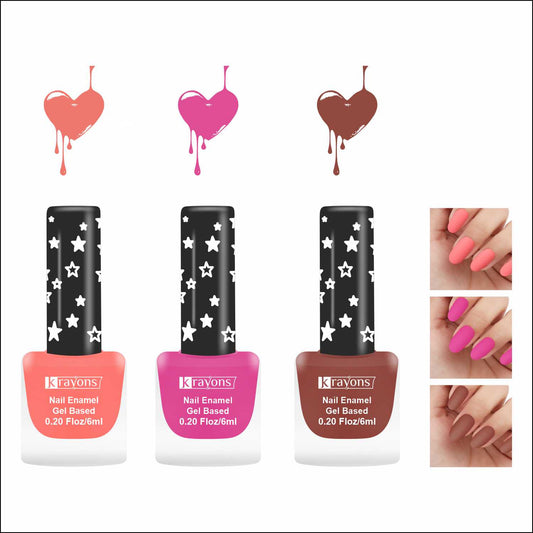 Krayons Cute Super Matte Finish Nail Enamel, Quick Dry, LongLasting, Blossom Peach, Hot Pink, Chestnut Matte, 6ml Each (Pack of 3)