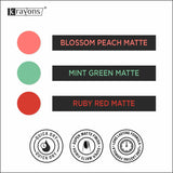 Krayons Cute Super Matte Finish Nail Enamel, Quick Dry, LongLasting, Blossom Peach, Mint Green, Ruby Red, 6ml Each (Pack of 3)