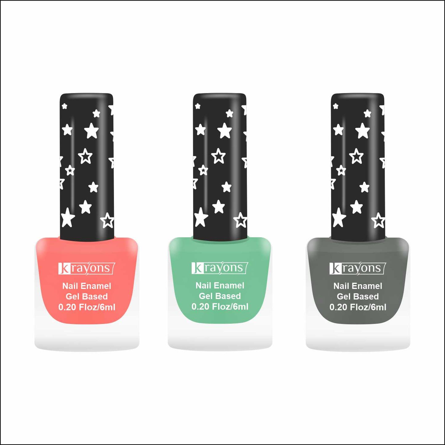 Krayons Cute Super Matte Finish Nail Enamel, Quick Dry, LongLasting, Blossom Peach, Mint Green, Charcoal Grey, 6ml Each (Pack of 3)