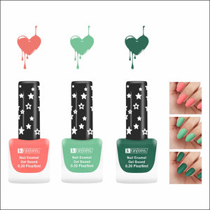 Krayons Cute Super Matte Finish Nail Enamel, Quick Dry, LongLasting, Blossom Peach, Mint Green, Forest Green, 6ml Each (Pack of 3)