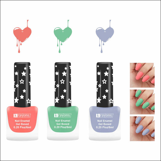 Krayons Cute Super Matte Finish Nail Enamel, Quick Dry, LongLasting, Blossom Peach, Mint Green, Ice Matte, 6ml Each (Pack of 3)