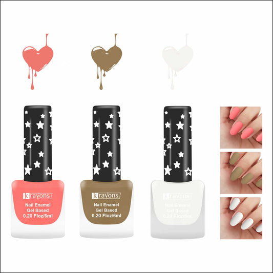 Krayons Cute Super Matte Finish Nail Enamel, Quick Dry, LongLasting, Blossom Peach, Nude Beige, Snow White, 6ml Each (Pack of 3)