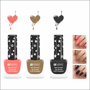 Krayons Cute Super Matte Finish Nail Enamel, Quick Dry, LongLasting, Blossom Peach, Nude Beige, Black Magnet, 6ml Each (Pack of 3)