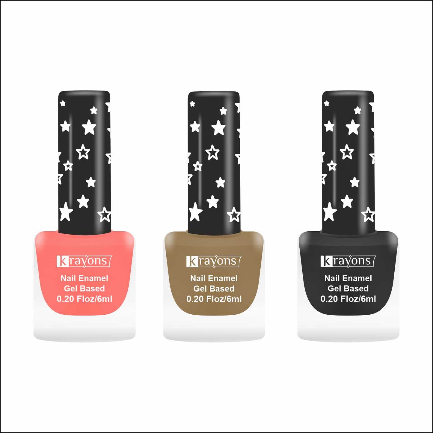 Krayons Cute Super Matte Finish Nail Enamel, Quick Dry, LongLasting, Blossom Peach, Nude Beige, Black Magnet, 6ml Each (Pack of 3)