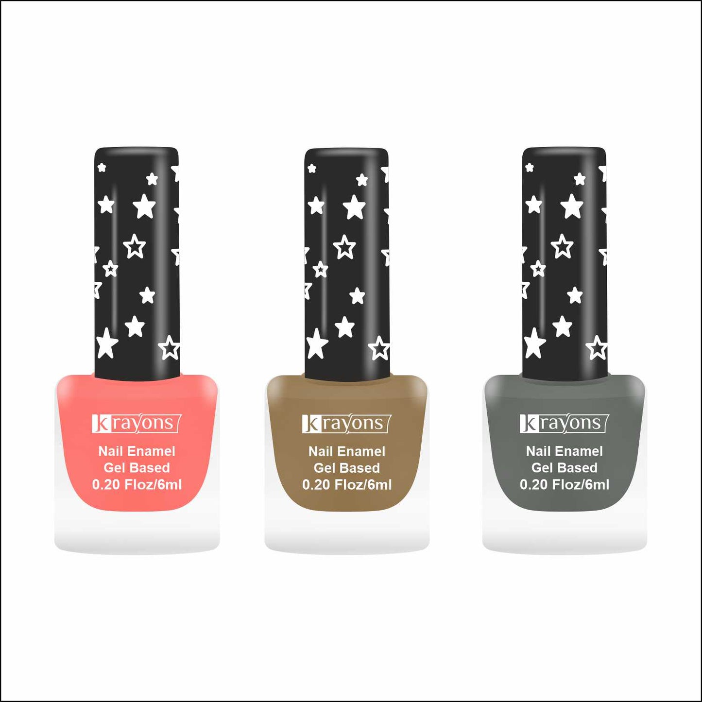 Krayons Cute Super Matte Finish Nail Enamel, Quick Dry, LongLasting, Blossom Peach, Nude Beige, Charcoal Grey, 6ml Each (Pack of 3)