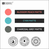 Krayons Cute Super Matte Finish Nail Enamel, Quick Dry, LongLasting, Blossom Peach, Cyan Matte, Charcoal Grey, 6ml Each (Pack of 3)