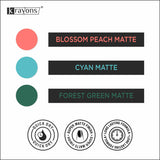 Krayons Cute Super Matte Finish Nail Enamel, Quick Dry, LongLasting, Blossom Peach, Cyan Matte, Forest Green, 6ml Each (Pack of 3)