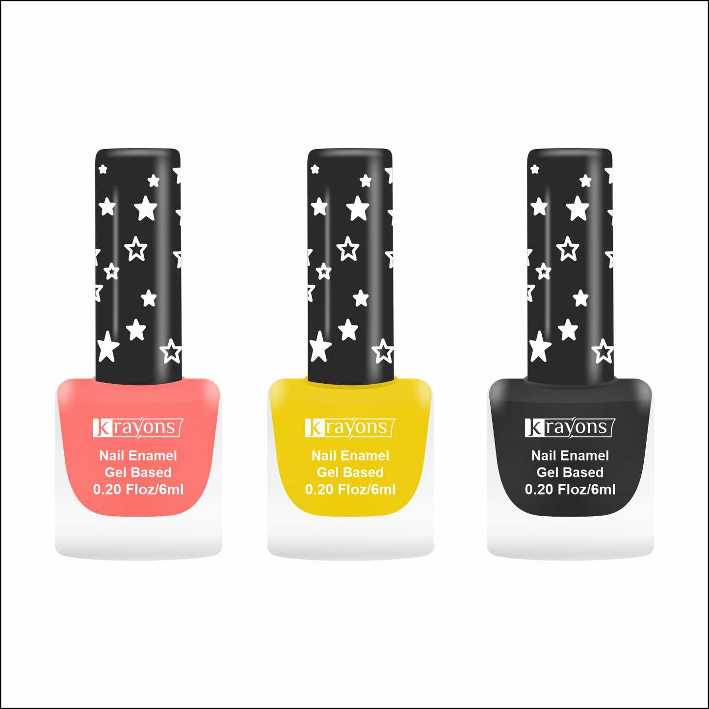 Krayons Cute Super Matte Finish Nail Enamel, Quick Dry, LongLasting, Blossom Peach, Lemon Yellow, Black Magnet, 6ml Each (Pack of 3)