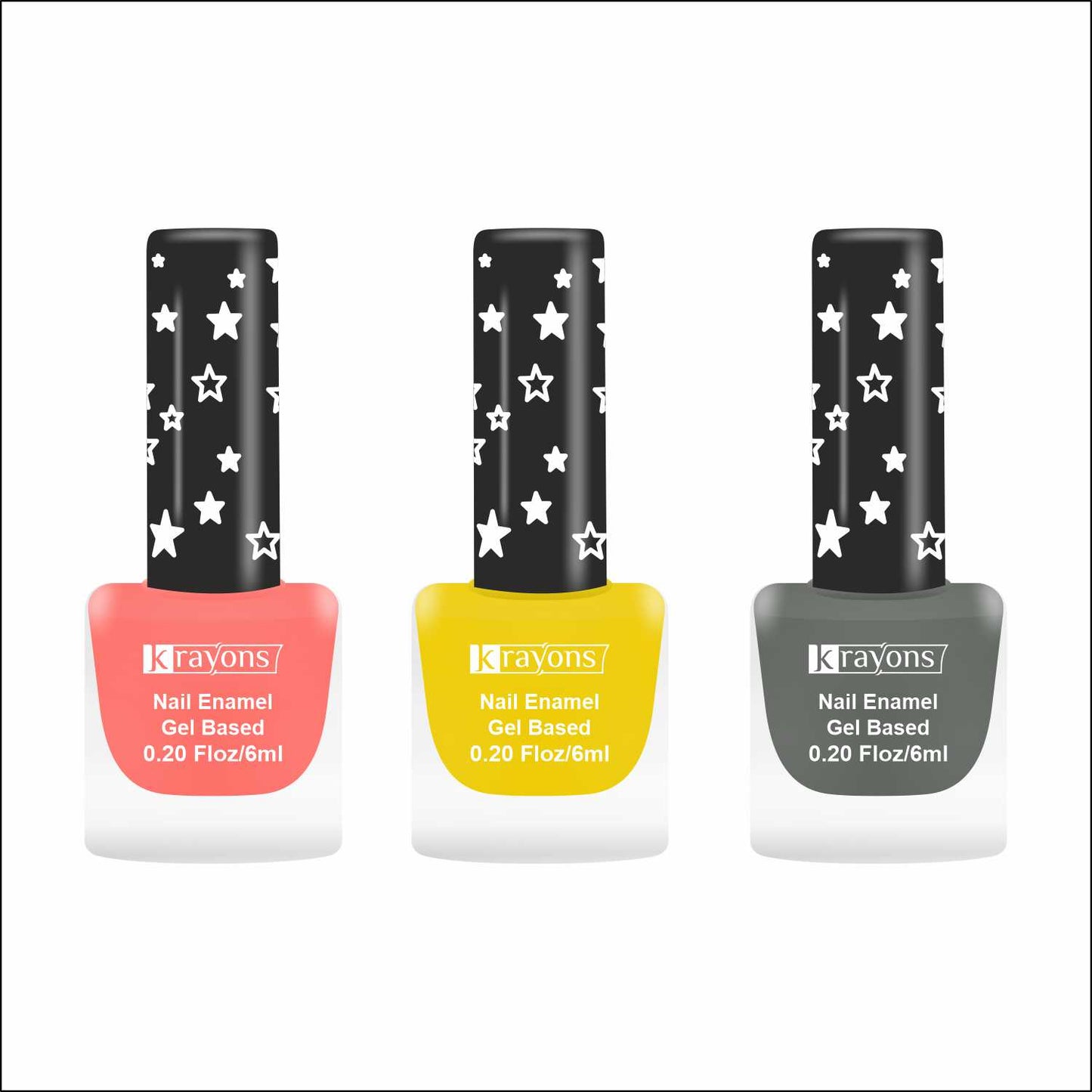 Krayons Cute Super Matte Finish Nail Enamel, Quick Dry, LongLasting, Blossom Peach, Lemon Yellow, Charcoal Grey, 6ml Each (Pack of 3)