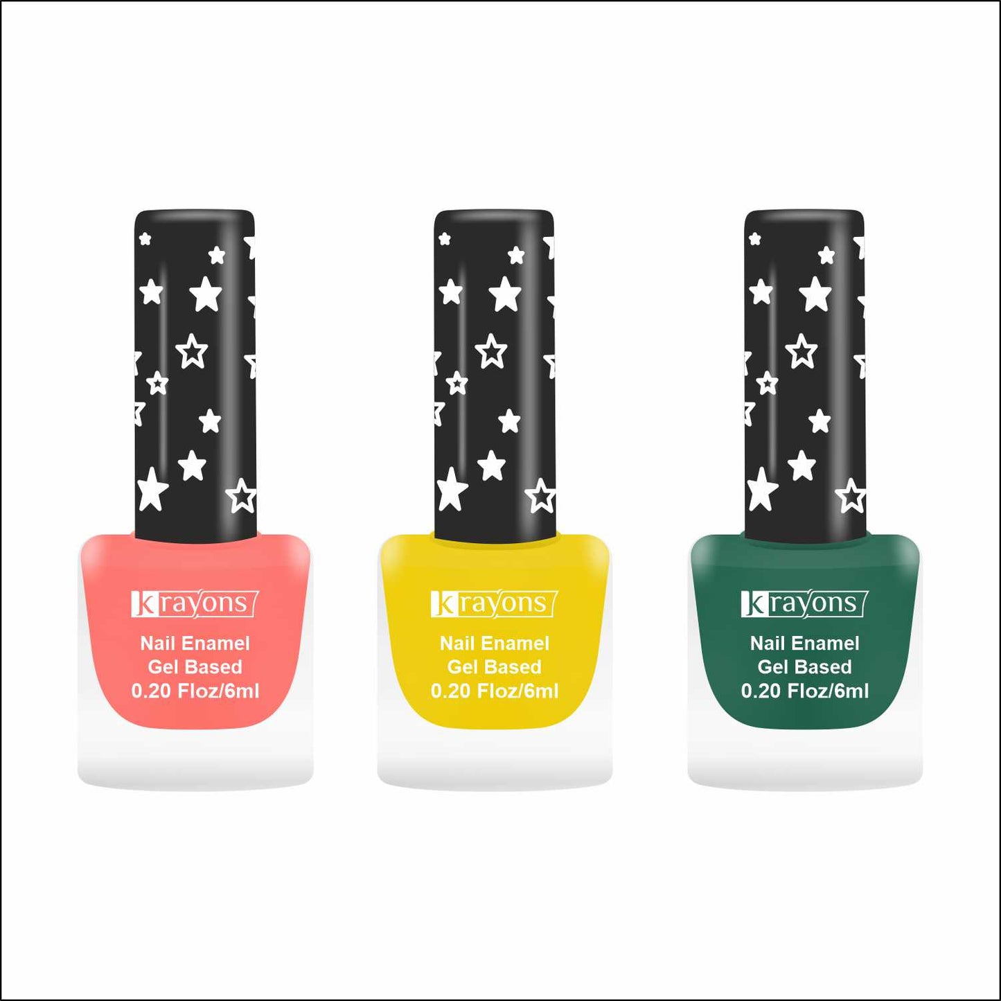 Krayons Cute Super Matte Finish Nail Enamel, Quick Dry, LongLasting, Blossom Peach, Lemon Yellow, Forest Green, 6ml Each (Pack of 3)