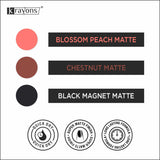 Krayons Cute Super Matte Finish Nail Enamel, Quick Dry, LongLasting, Blossom Peach, Chestnut Matte, Black Magnet, 6ml Each (Pack of 3)