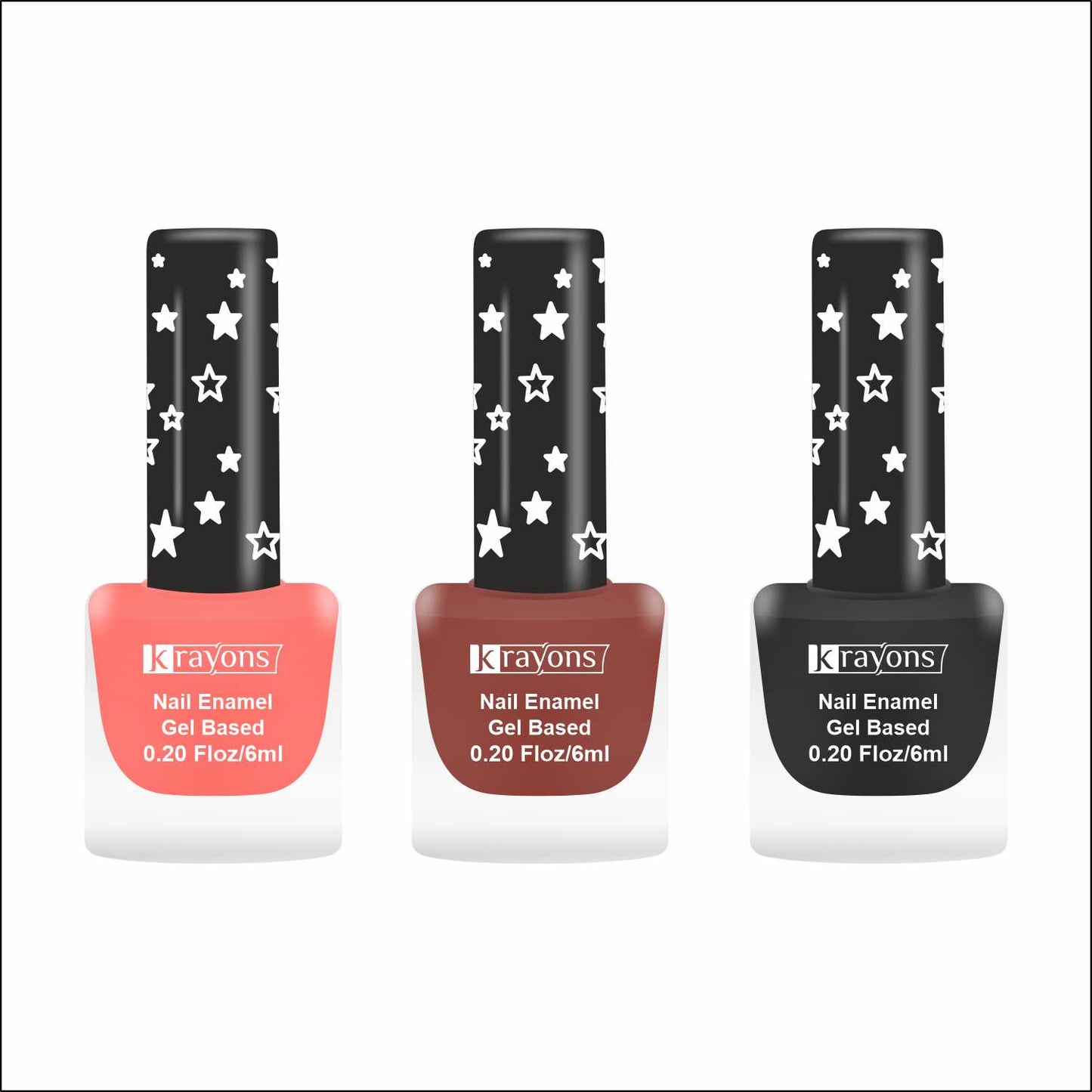 Krayons Cute Super Matte Finish Nail Enamel, Quick Dry, LongLasting, Blossom Peach, Chestnut Matte, Black Magnet, 6ml Each (Pack of 3)