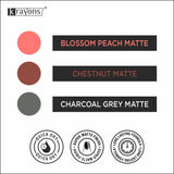 Krayons Cute Super Matte Finish Nail Enamel, Quick Dry, LongLasting, Blossom Peach, Chestnut Matte, Charcoal Grey, 6ml Each (Pack of 3)