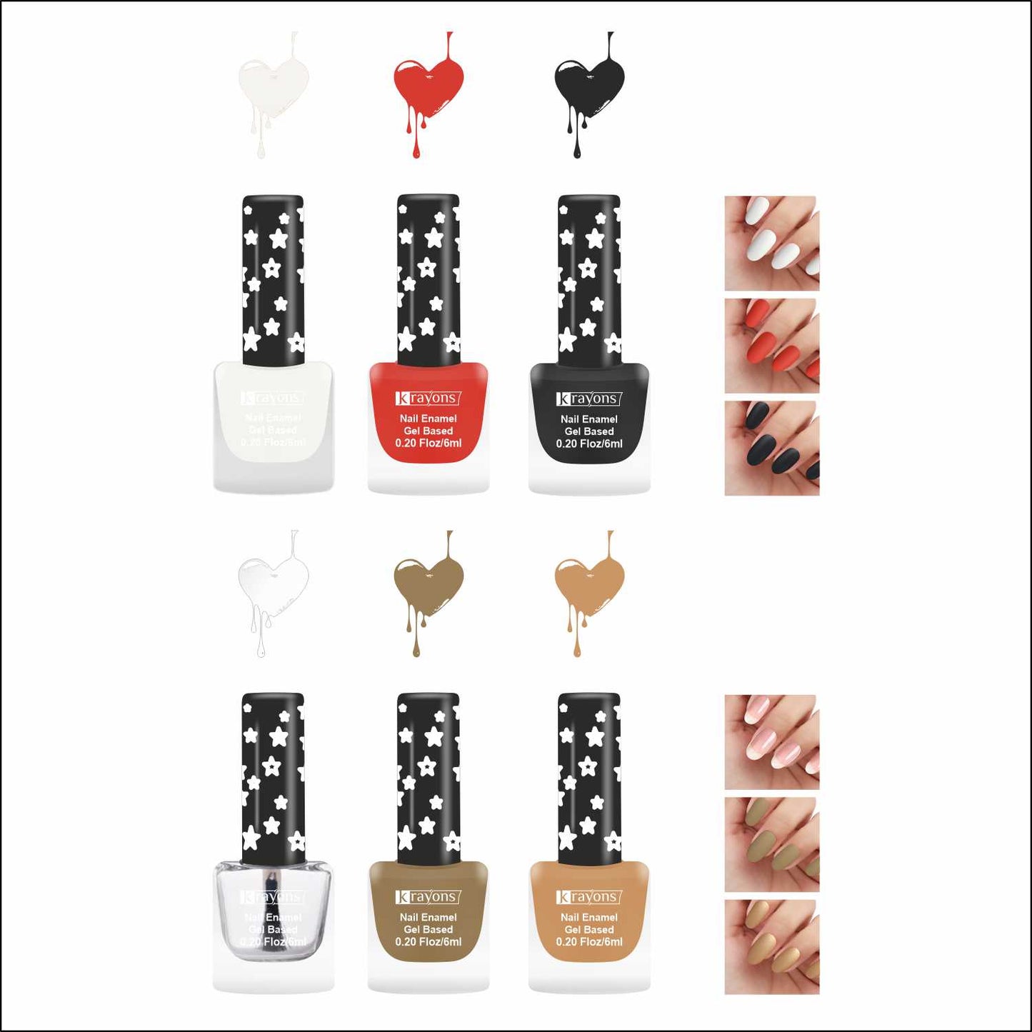 Krayons Cute Super Matte Finish Nail Enamel, Quick Dry, LongLasting, Multicolor, 6ml Each (Pack of 6)