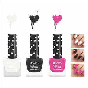 Krayons Cute Super Matte Finish Nail Enamel, Quick Dry, LongLasting, Snow White, Black Magnet, Hot Pink, 6ml Each (Pack of 3)