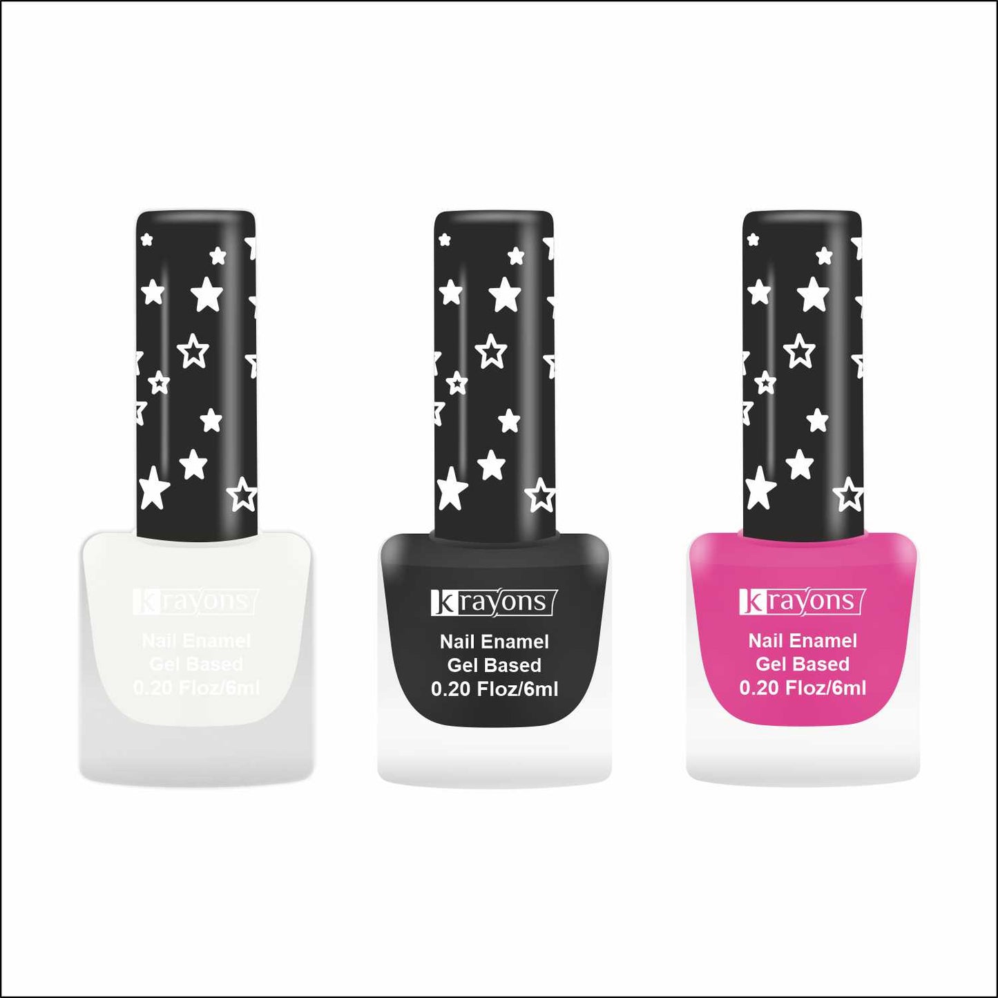 Krayons Cute Super Matte Finish Nail Enamel, Quick Dry, LongLasting, Snow White, Black Magnet, Hot Pink, 6ml Each (Pack of 3)