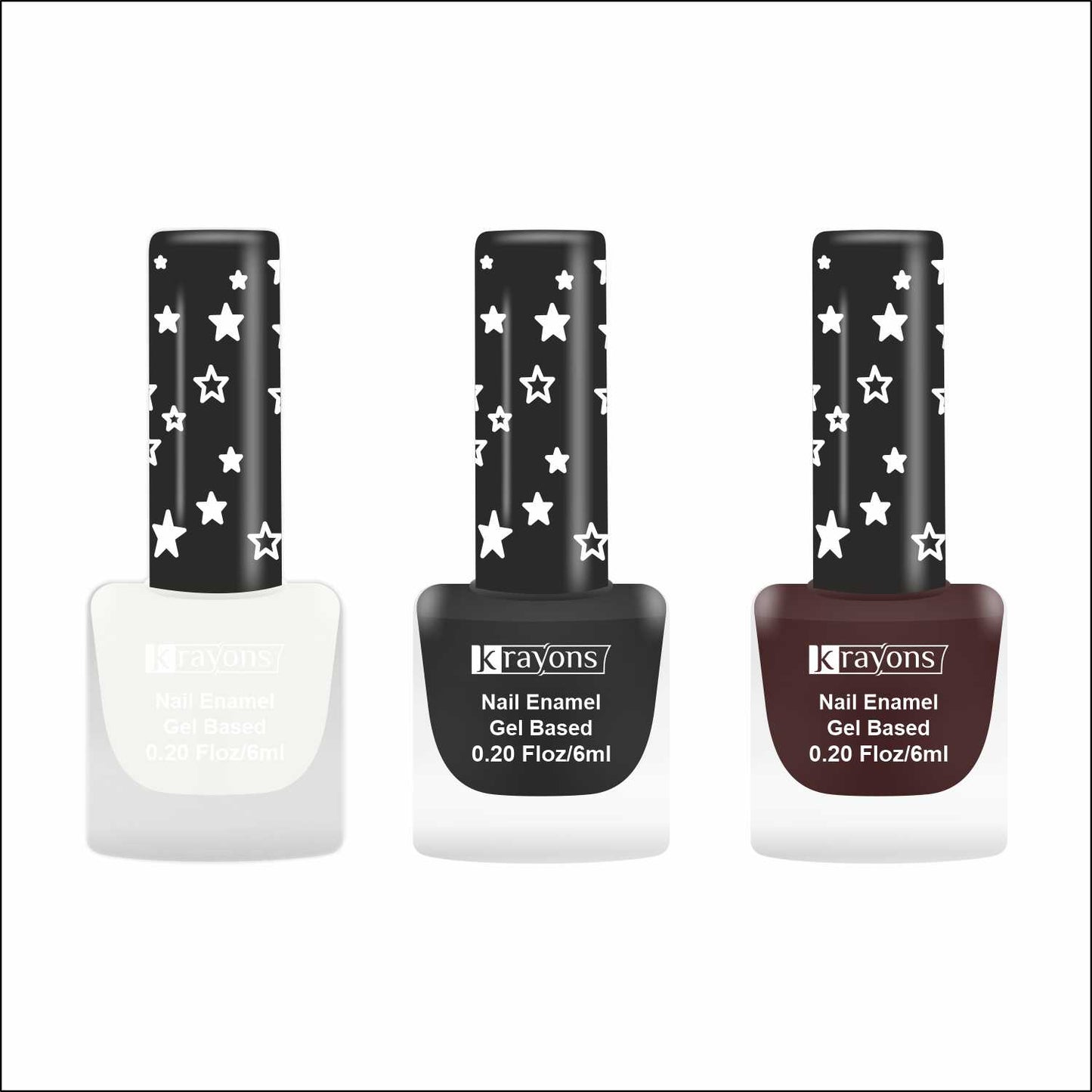 Krayons Cute Super Matte Finish Nail Enamel, Quick Dry, LongLasting, Snow White, Black Magnet, Wine Matte, 6ml Each (Pack of 3)