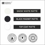 Krayons Cute Super Matte Finish Nail Enamel, Quick Dry, LongLasting, Snow White, Black Magnet, Top Coat, 6ml Each (Pack of 3)