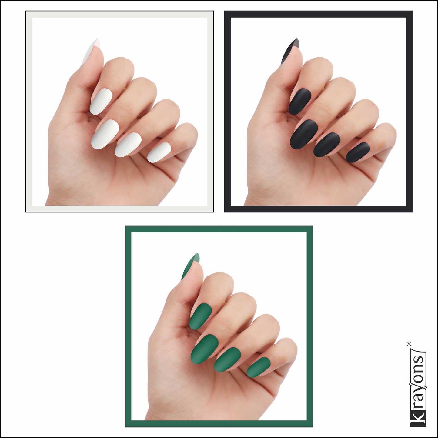 Krayons Cute Super Matte Finish Nail Enamel, Quick Dry, LongLasting, Snow White, Black Magnet, Forest Green, 6ml Each (Pack of 3)