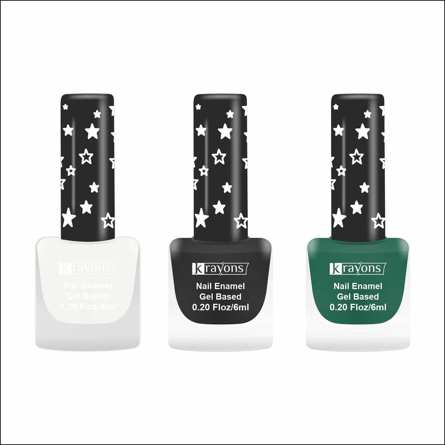 Krayons Cute Super Matte Finish Nail Enamel, Quick Dry, LongLasting, Snow White, Black Magnet, Forest Green, 6ml Each (Pack of 3)