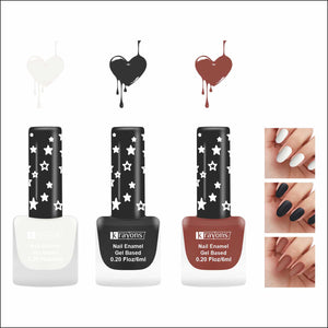 Krayons Cute Super Matte Finish Nail Enamel, Quick Dry, LongLasting, Snow White, Black Magnet, Chestnut Matte, 6ml Each (Pack of 3)