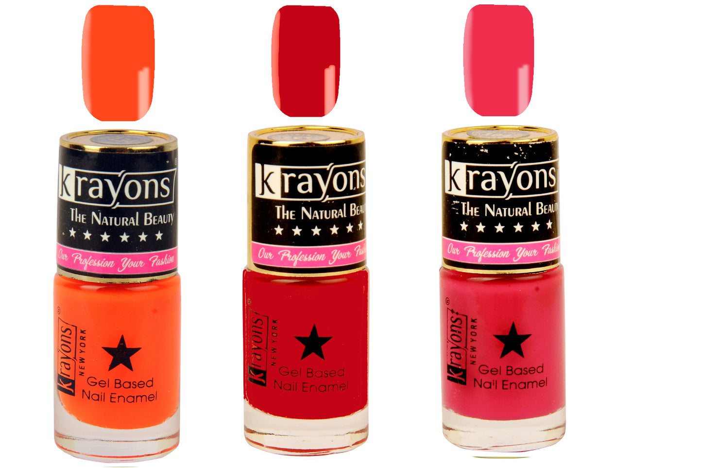 Krayons Gel Base Glossy Effect Nail Polish, Waterproof, Longlasting, Twilight Pink, Neon Orange, Signal Red, 6ml Each (Pack of 3)