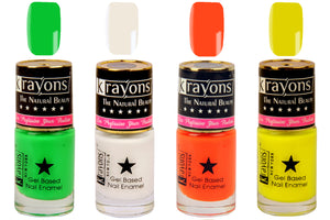 Krayons Gel Base Glossy Effect Nail Polish, Waterproof, Longlasting, White Canvas, Neon Yellow, Neon Green, Neon Orange, 6ml Each (Pack of 4)