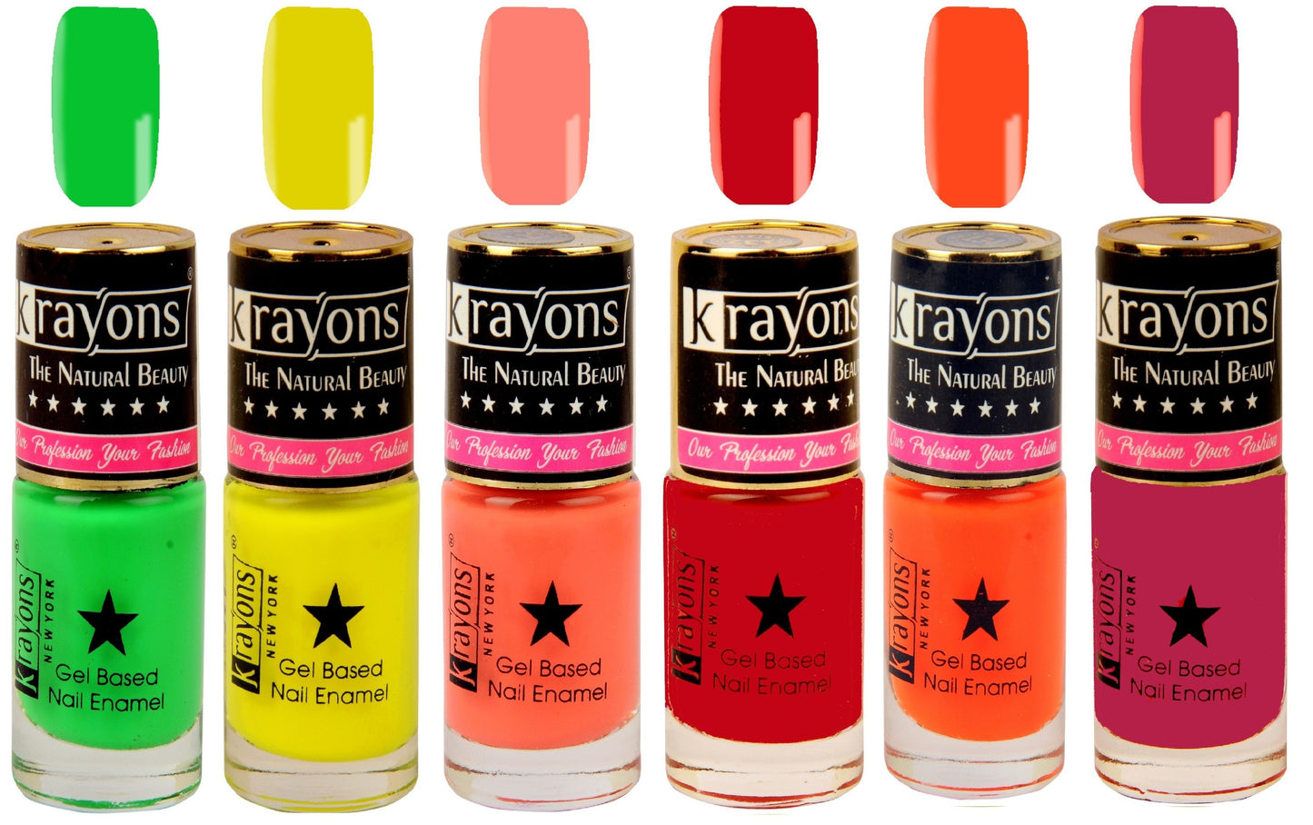 Krayons Gel Base Glossy Effect Nail Polish, Waterproof, Longlasting, Muticolor, 6ml Each (Pack of 6)