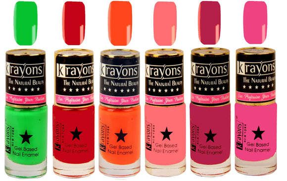 Krayons Gel Base Glossy Effect Nail Polish, Waterproof, Longlasting, Muticolor, 6ml Each (Pack of 6)