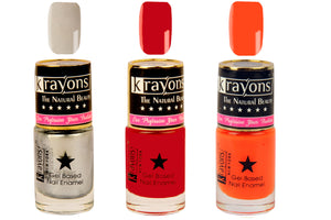 Krayons Gel Base Glossy Effect Nail Polish, Waterproof, Longlasting, Neon Orange, Silver Grey, Signal Red, 6ml Each (Pack of 3)