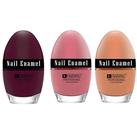 Krayons Professional Glossy Nail Paint, 5ml Each, Pack of 3 (Maroon, Peach Pink, Nude Beige)