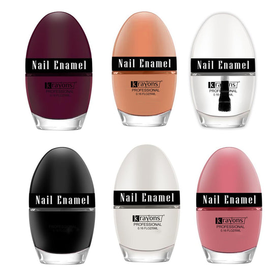 Krayons Professional Glossy Nail Paint, 5ml Each, Pack of 6 (Multicolor-9)
