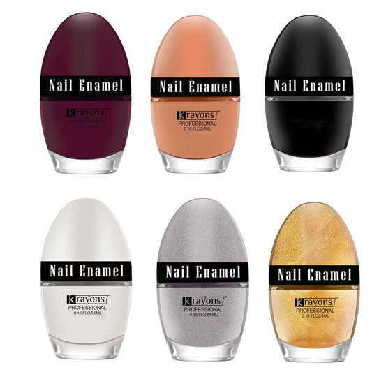 Krayons Professional Glossy Nail Paint, 5ml Each, Pack of 6 (Multicolor-3)