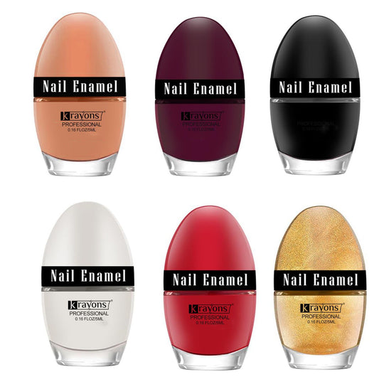 Krayons Professional Glossy Nail Paint, 5ml Each, Pack of 6 (Multicolor-15)