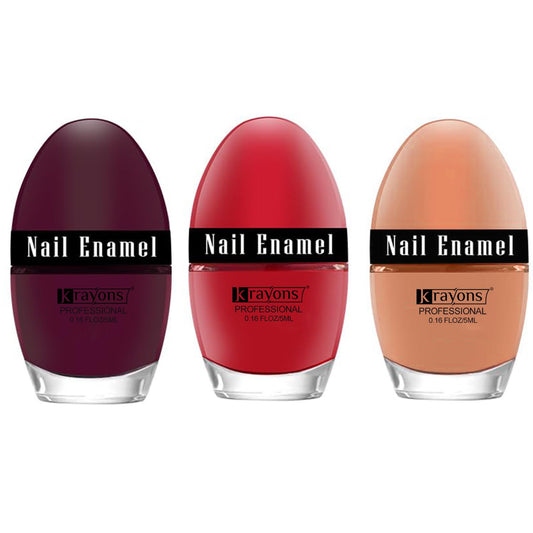 Krayons Professional Glossy Nail Paint, 5ml Each, Pack of 3 (Maroon, Blood Red, Nude Beige)