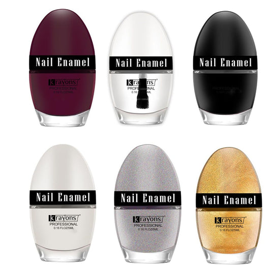 Krayons Professional Glossy Nail Paint, 5ml Each, Pack of 6 (Multicolor-2)
