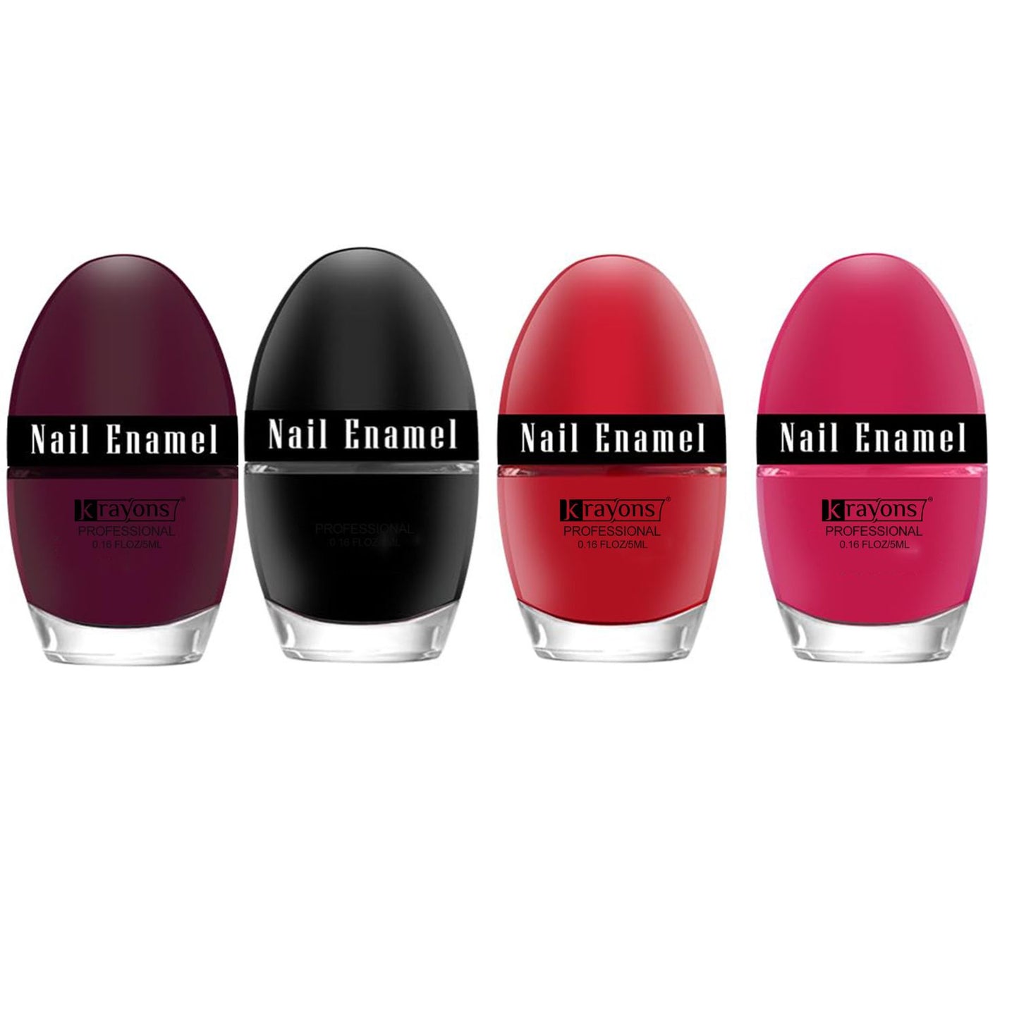 Krayons Professional Glossy Nail Paint, 5ml Each, Pack of 4 (Maroon, Black Shadow, Blood Red, Fuschia Pink)