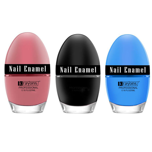 Krayons Professional Glossy Nail Paint, 5ml Each, Pack of 3 (Peach Pink, Black Shadow, Baby Blue)